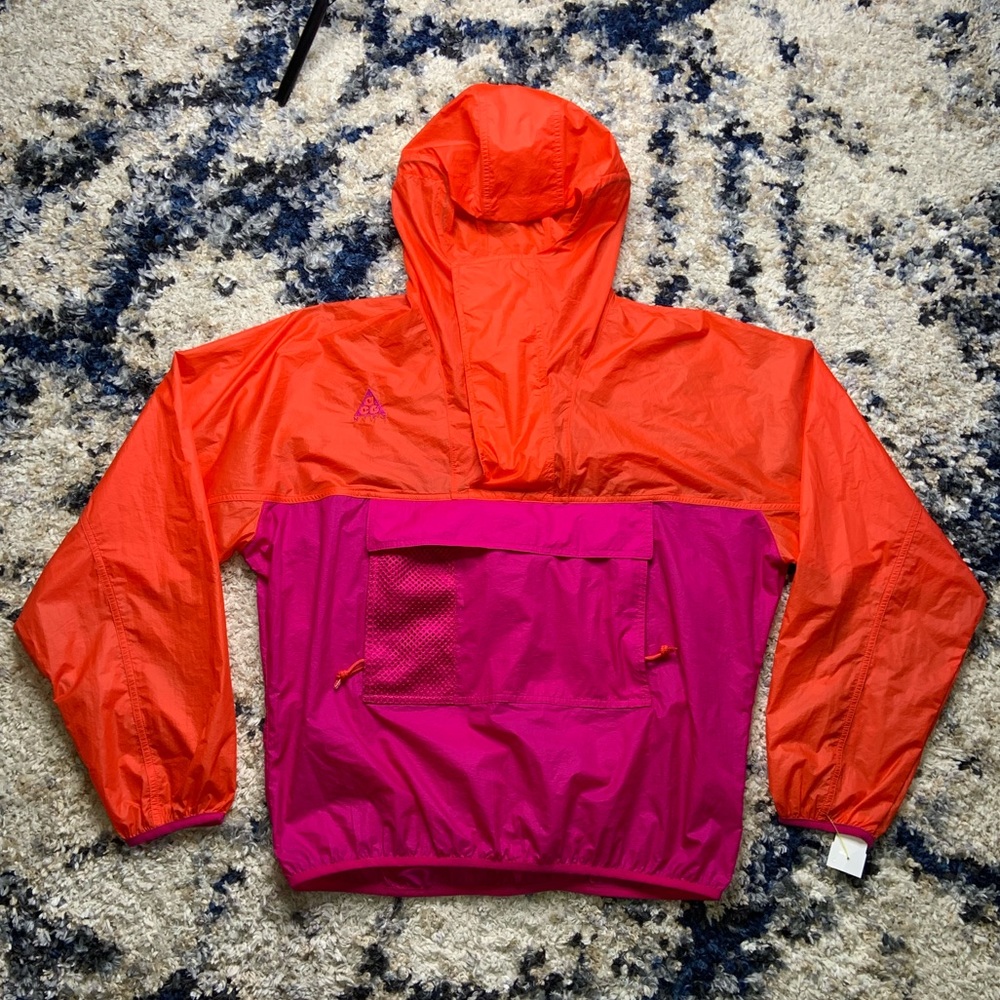 Men’s Medium Nike ACG 1/2 Zip Hooded Pullover Windbreaker Orange Pink